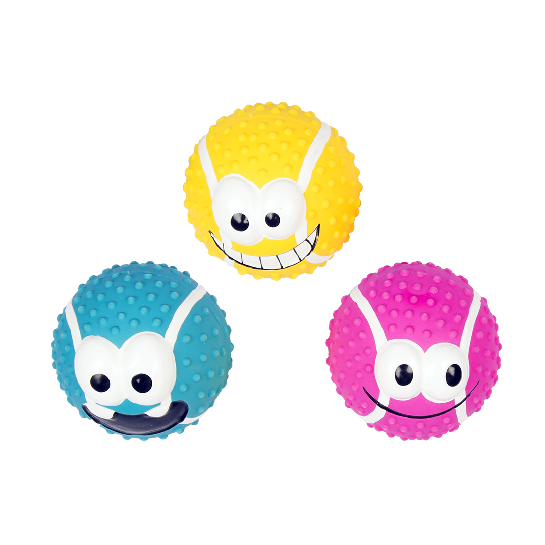 Latex Tennisbal Smiley Mix 9cm - display gemengde kleuren