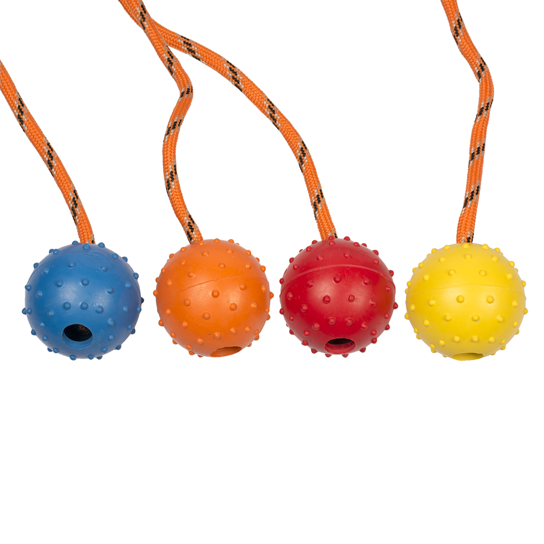 Dogtoy Rubber Dental Bal Aan Slingertouw Mix 33cm gemengde kleuren