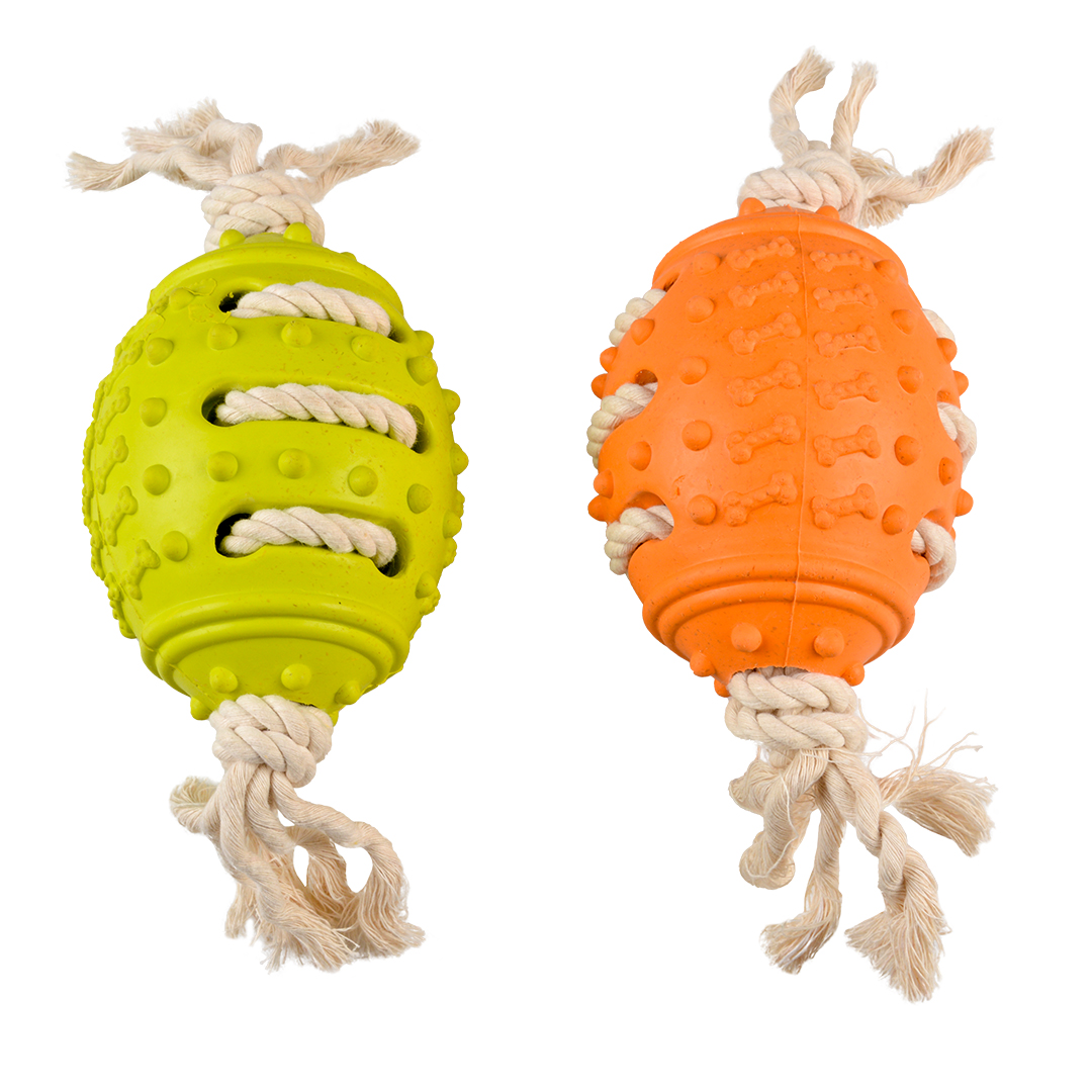 Eco rubber rugby bal bamboe/rijst + katoen 28x9,3x9,3cm gemengde kleuren