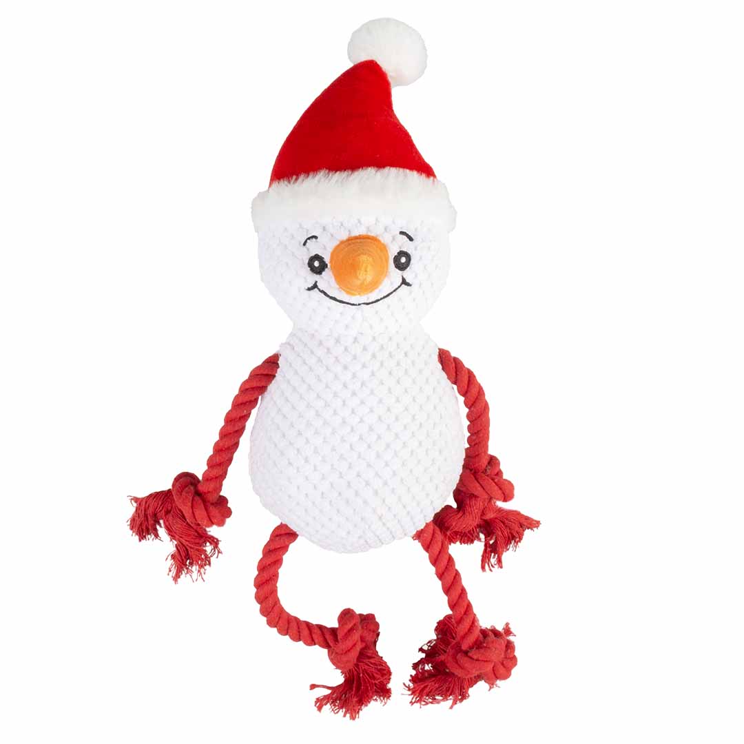 Xmas Knuffel met touw sneeuwman 35x14x8cm meerkleurig