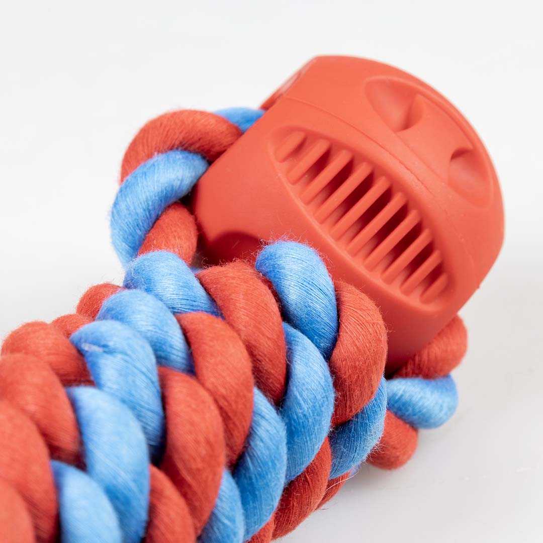 Rubrop haltertouw met 2 ballen 22x7x7cm rood - Afbeelding 2
