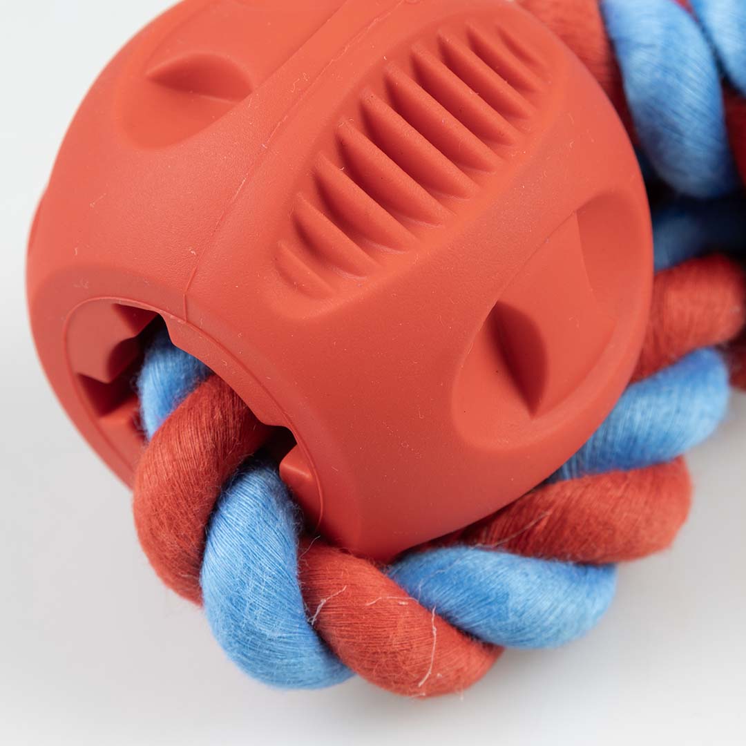 Rubrop haltertouw met 2 ballen 22x7x7cm rood - Afbeelding 3