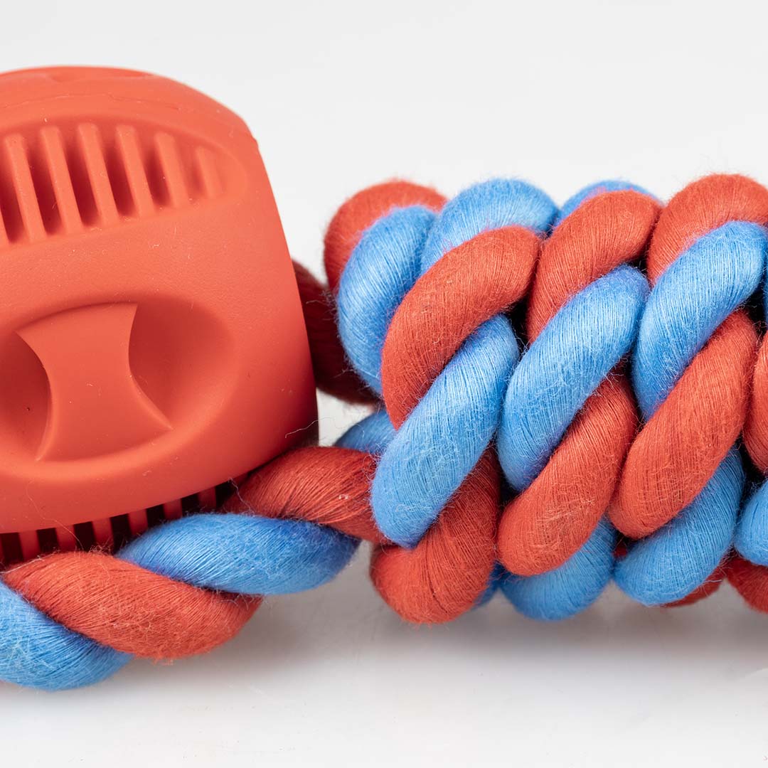 Rubrop haltertouw met 2 ballen 22x7x7cm rood - Afbeelding 4
