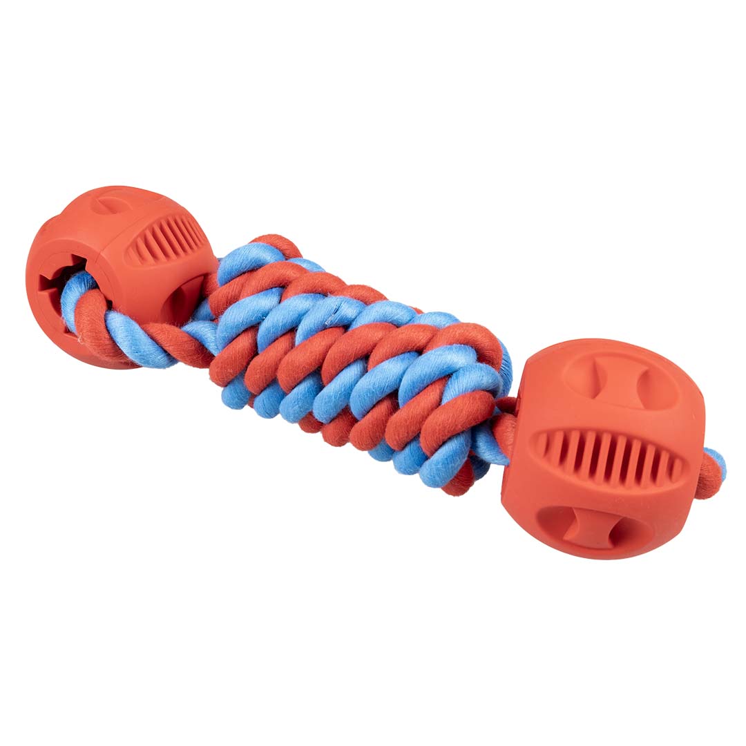 Rubrop haltertouw met 2 ballen 22x7x7cm rood