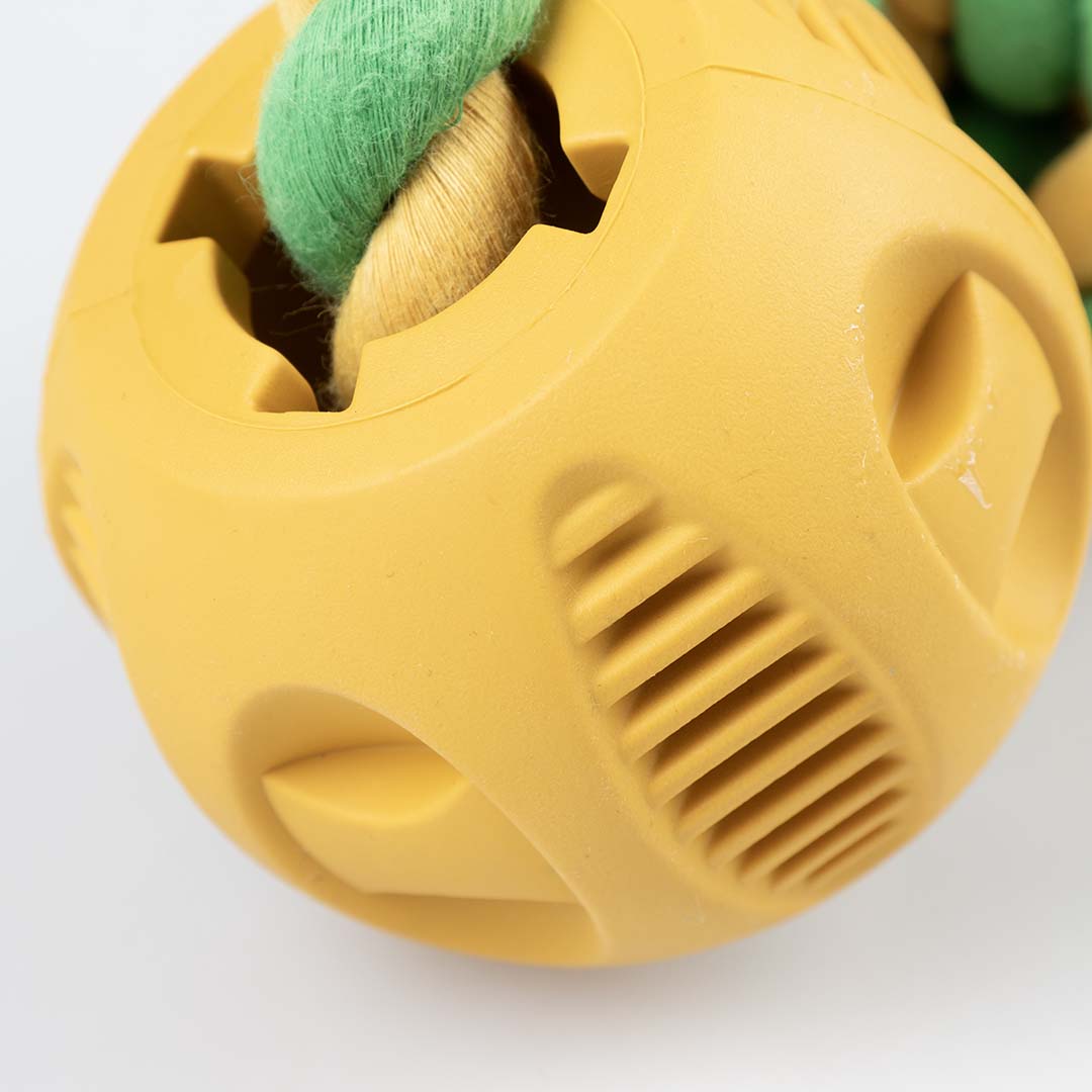 Rubrop haltertouw met 2 ballen 22x7x7cm geel - Afbeelding 2