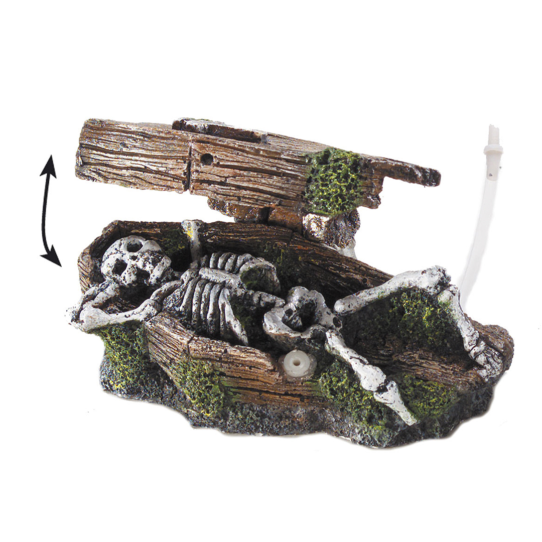 Doodskist met skelet en bubbel actie 14,5x9x7CM