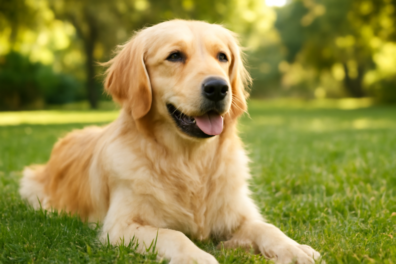Gezonde hond in het gras, waakzaam voor parasieten zoals nematoden en aaltjes