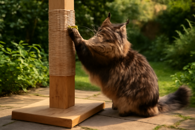 Maine Coon krabpaal buiten: robuuste palen voor in de tuin