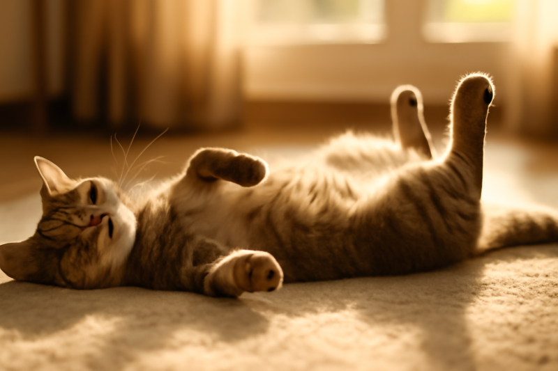 Waarom rollen katten op hun rug? 7 redenen voor dit typische kattengedrag